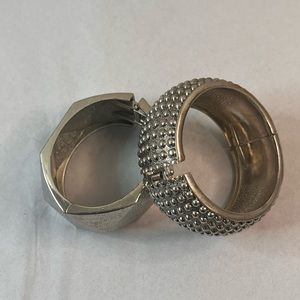 Two Silver Bracelets one beaded and one with triangular design